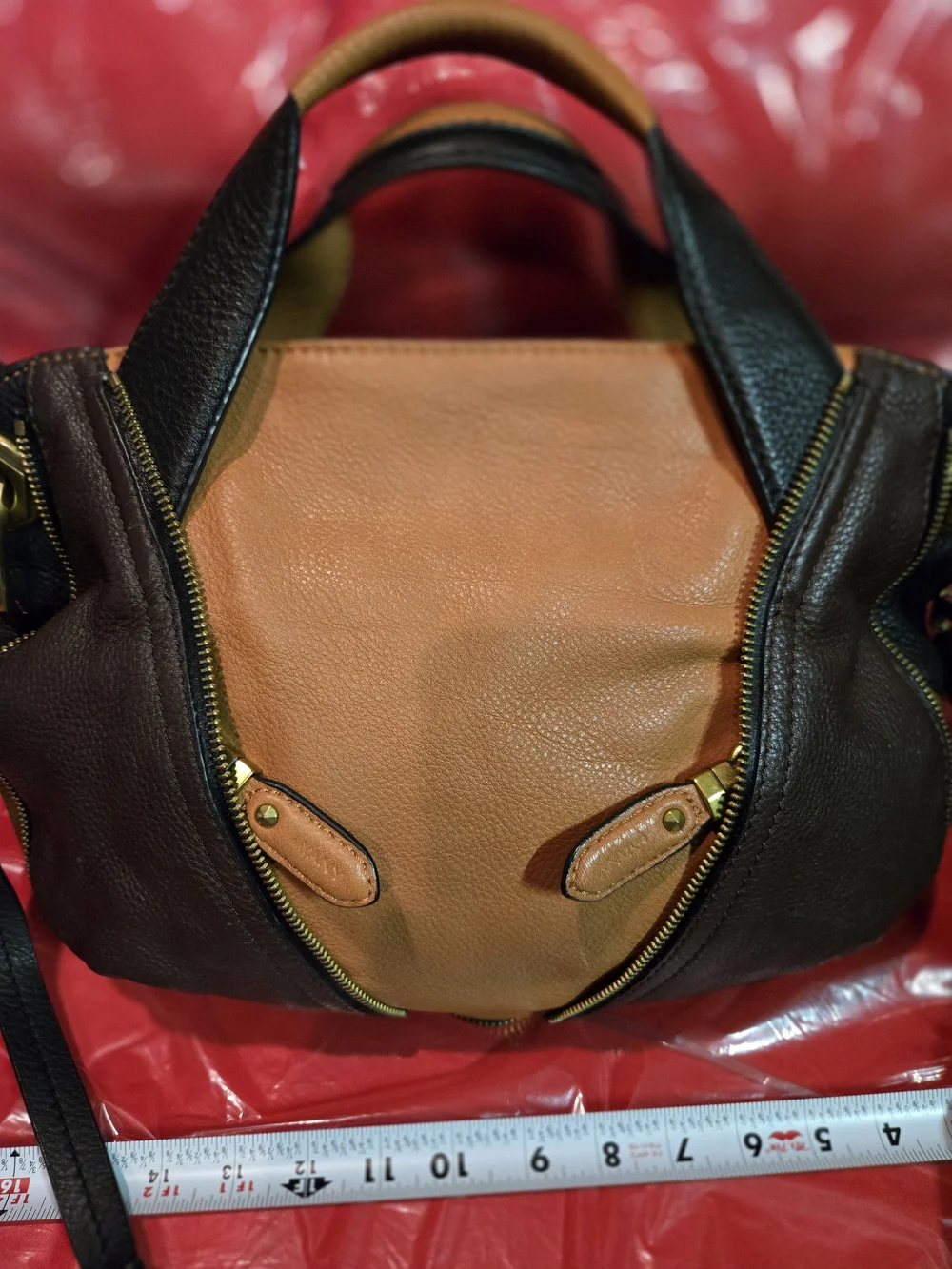 OryAnY Color Block Tan, Brown and Black Leather Shoulder/Crossbody/Hobo Bag. EUC